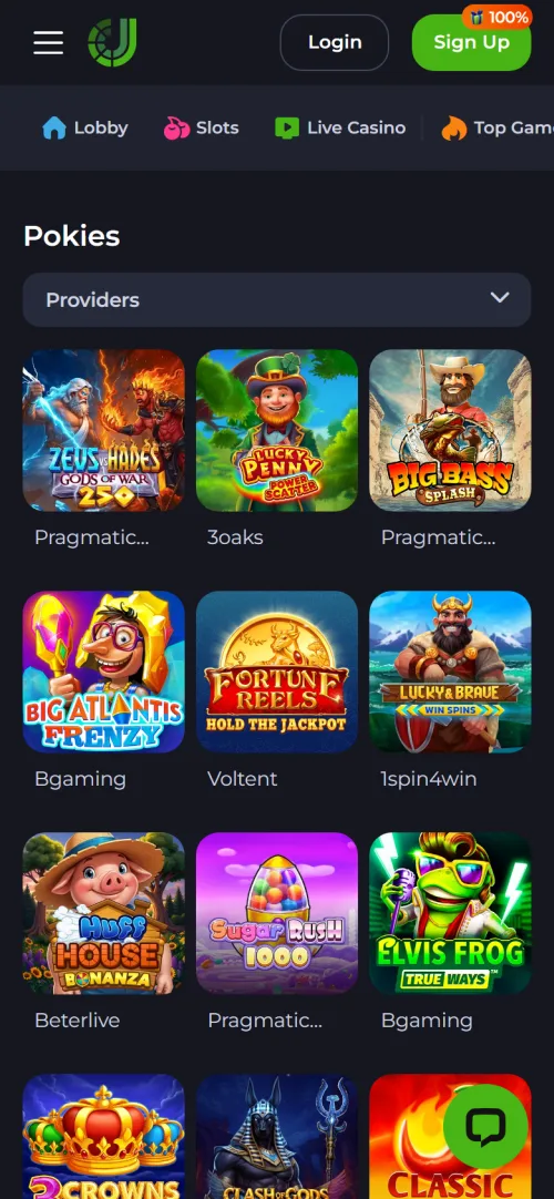Pokies lobby on a mobile screen in the JeetCity web app