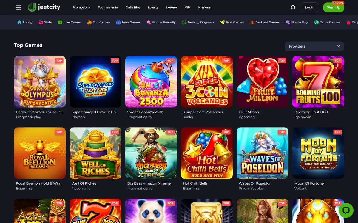 Popular pokies shelf in the JeetCity game lobby