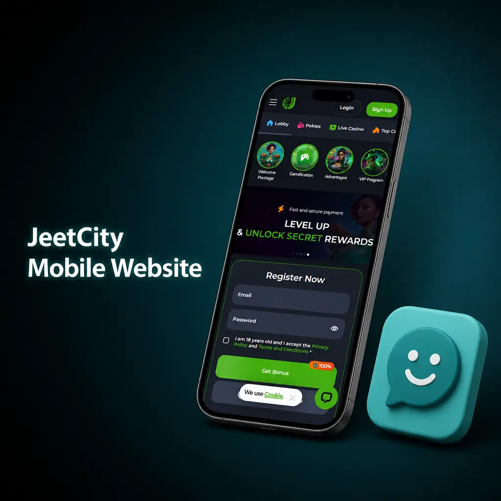 JeetCity mobile website interface on smartphone browser showing casino games without app download required