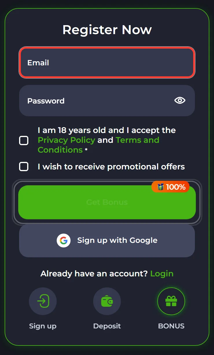 Email field highlighted in the JeetCity sign up form