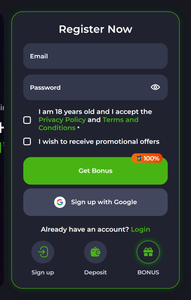 JeetCity registration form with email and password fields